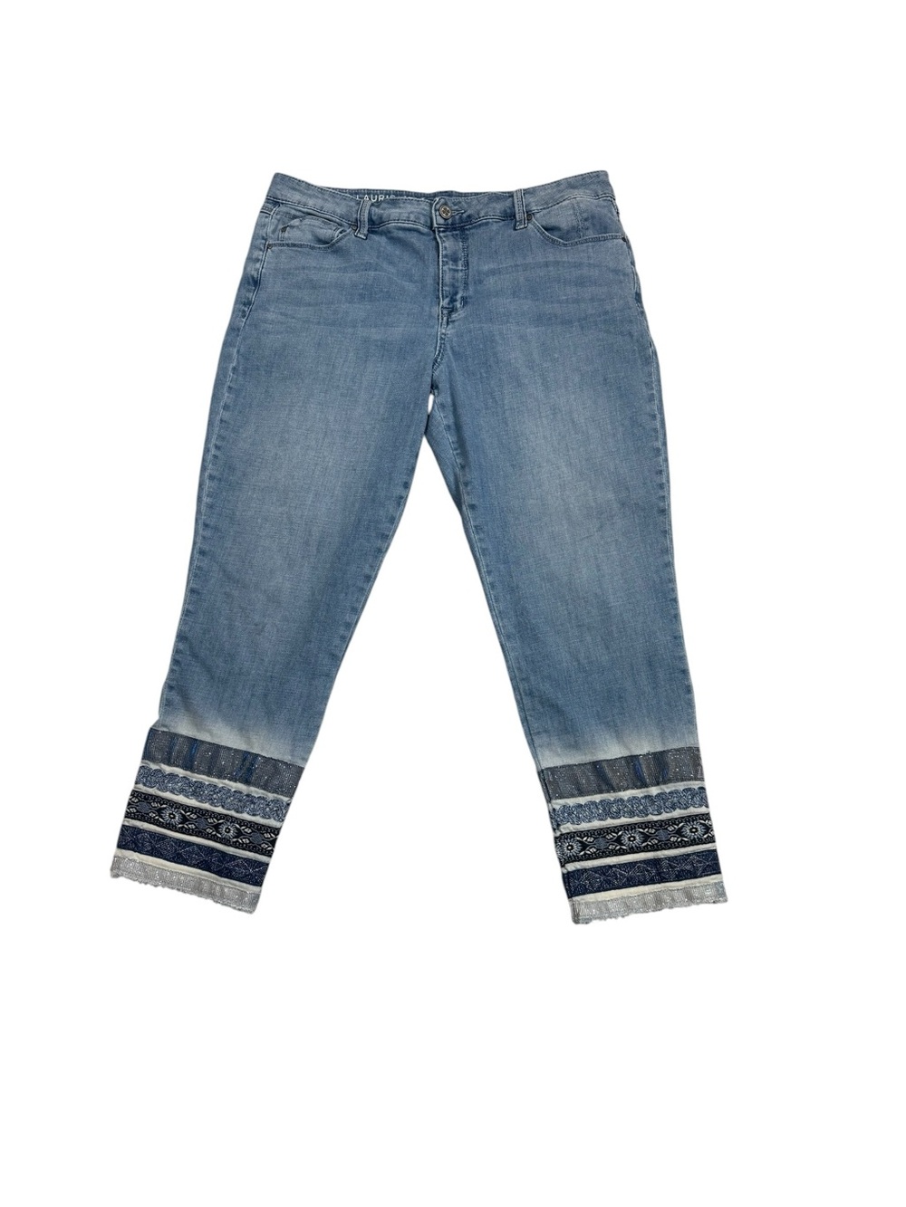 Laurie Felt Classic Stiletto Embellished Hem Crop Jeans Size 14